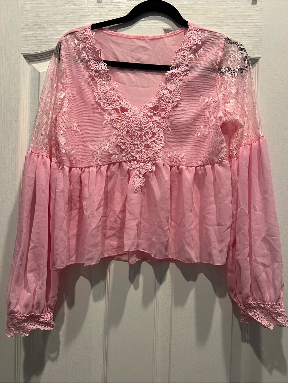 Pink Lace Peasant Blouse